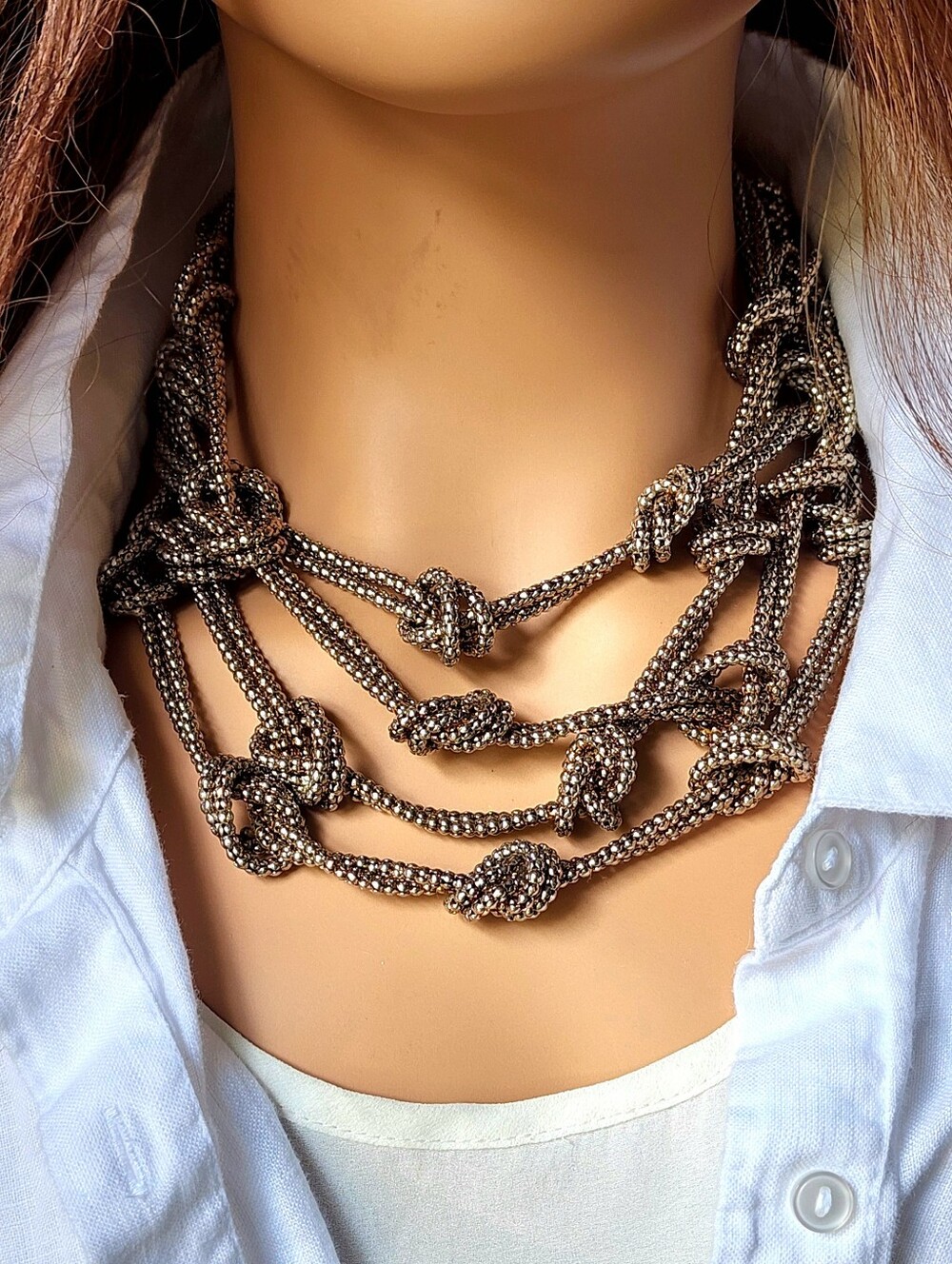 Silver Chain Oxidized Chunky Long Large Knotted Link Rare Vintage Never Tarnish